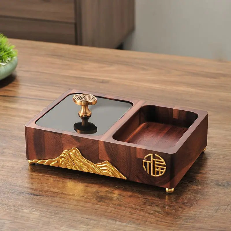 Afralia™ Walnut Luxury Table Decor Tray with Storage Compartment
