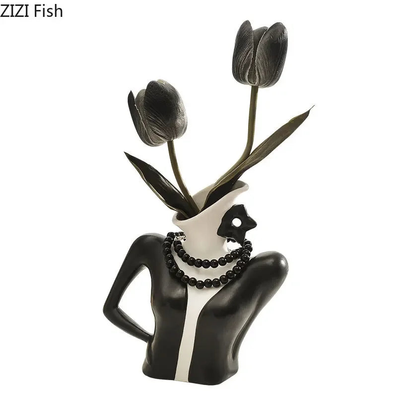 Afralia™ Elegant Dames Ceramic Vase Figure Flower Pot Desk Decoration Room Decor