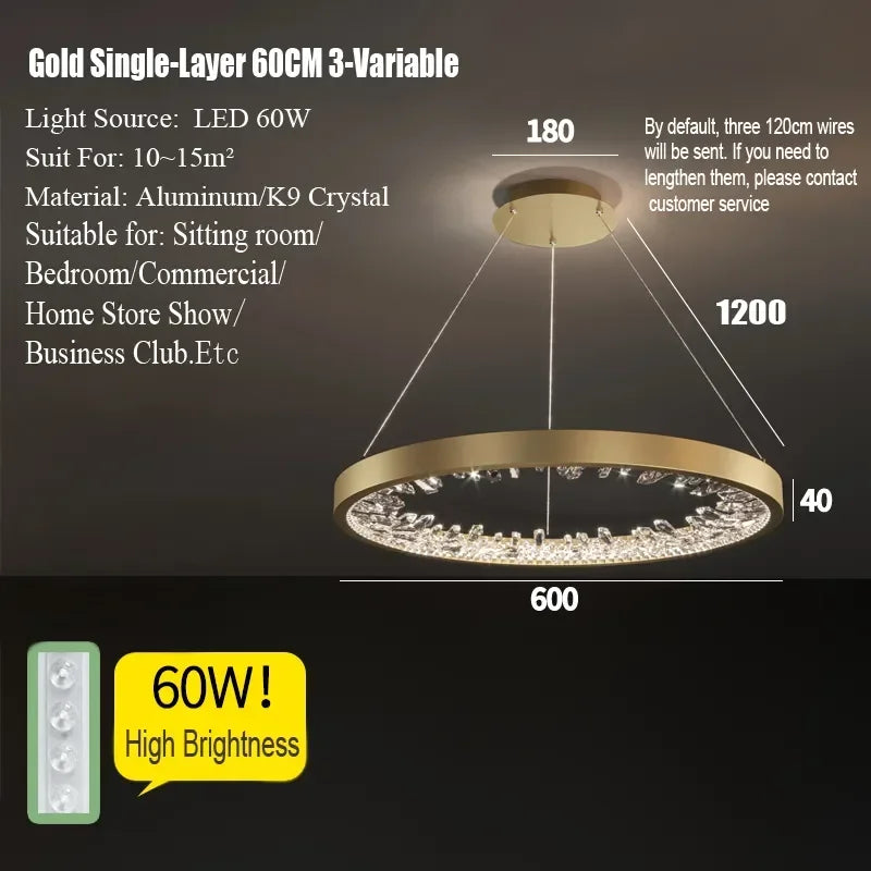 Afralia™ Luxury Crystal Circle Rings Ceiling Chandelier for Living Room and Bedroom