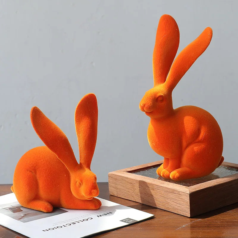 Afralia™ Abstract Rabbit Figurines: Flocking Bunny Resin Art Decor Ornaments