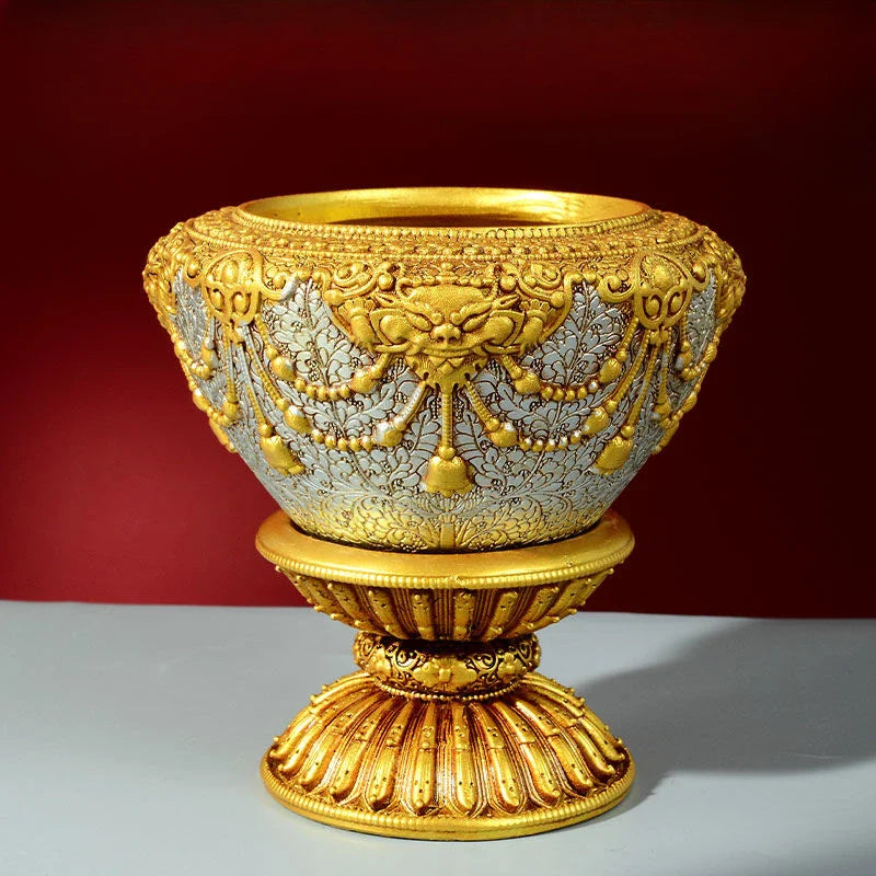 Afralia™ Resin Shakyamuni Buddha Handheld Carved Bowl, Eight Auspicious Household Mouni Bowl