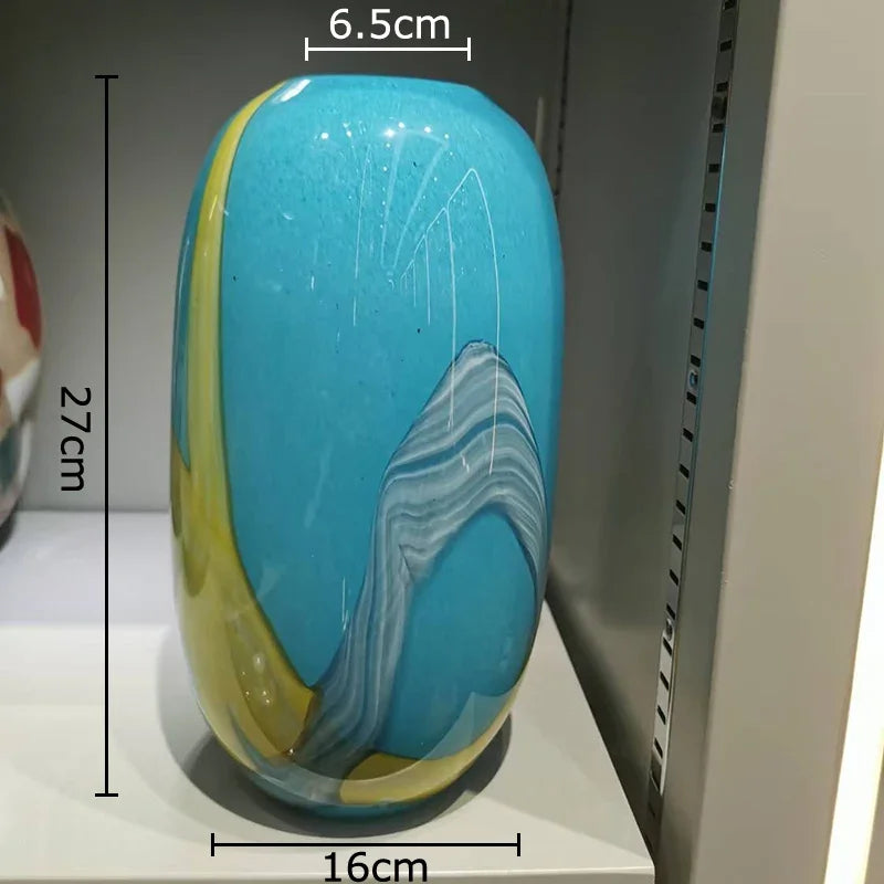 Afralia™ Striped Glass Vase Desk Decoration with Artificial Flowers