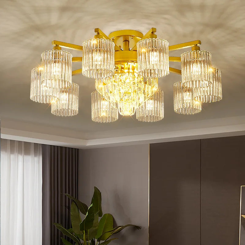 Afralia™ Modern Crystal Ceiling Lamp with Gold and Black Shade
