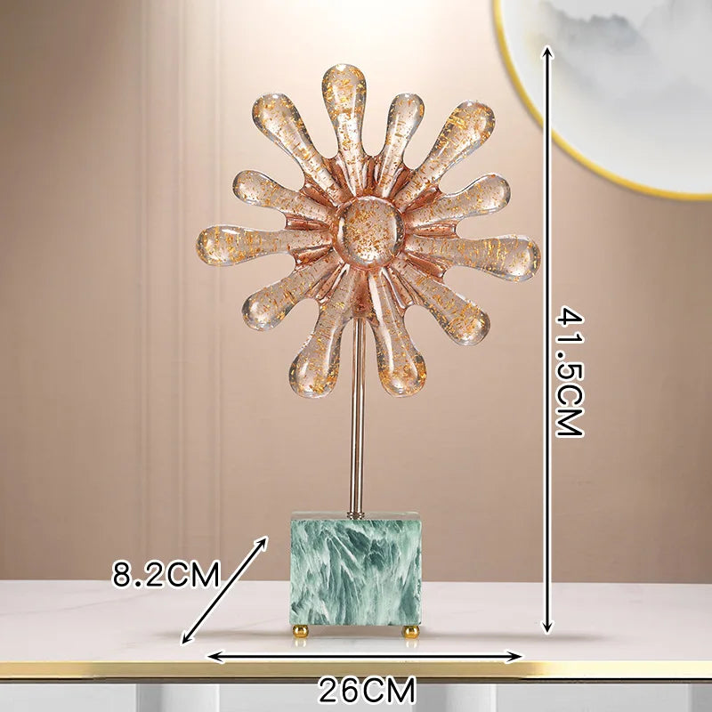 Afralia™ Resin Sunflowers Geometric Ornament Decor for Room, Abstract Gradient Sun Figurines