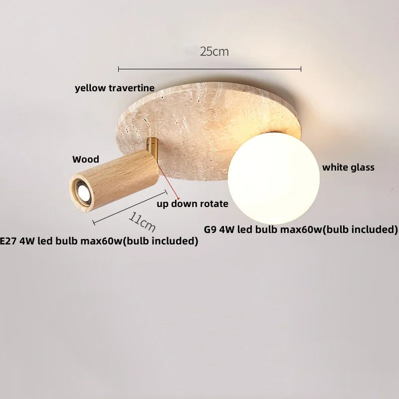 Afralia™ Wood Yellow Travertine LED Ceiling Light Fixture Modern Style Lighting