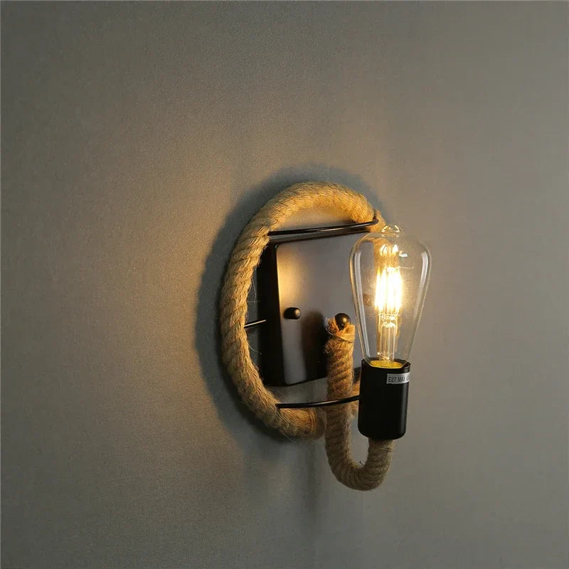 Afralia™ Hemp Rope Wall Lamp Retro Light Sconce for Living Room Stairs Vanity