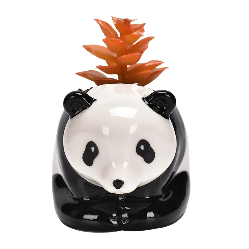 Afralia™ Panda Cartoon Ceramic Flower Pot for Succulents, Artificial Animal Vase and Floral Arrangement