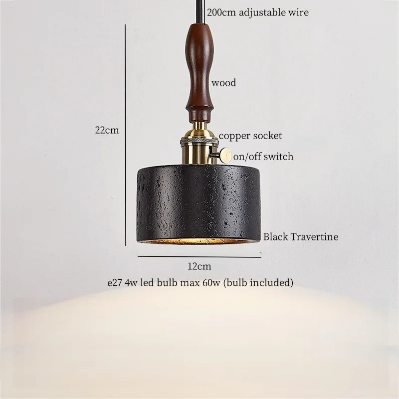 Afralia™ LED Pendant Lights Black Travertine Table Hanging Lamp for Bedroom Living Dining Room