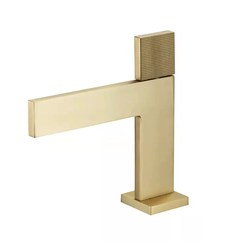 Afralia™ Brushed Gold Brass Bathroom Basin Faucet Single Handle Cold Hot Water Sink Tap