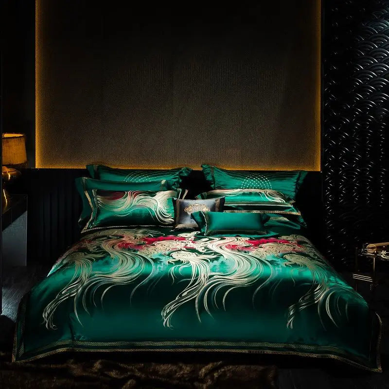 Afralia™ Embroidered Brocade Egyptian Cotton Duvet Cover Set, Black Gold