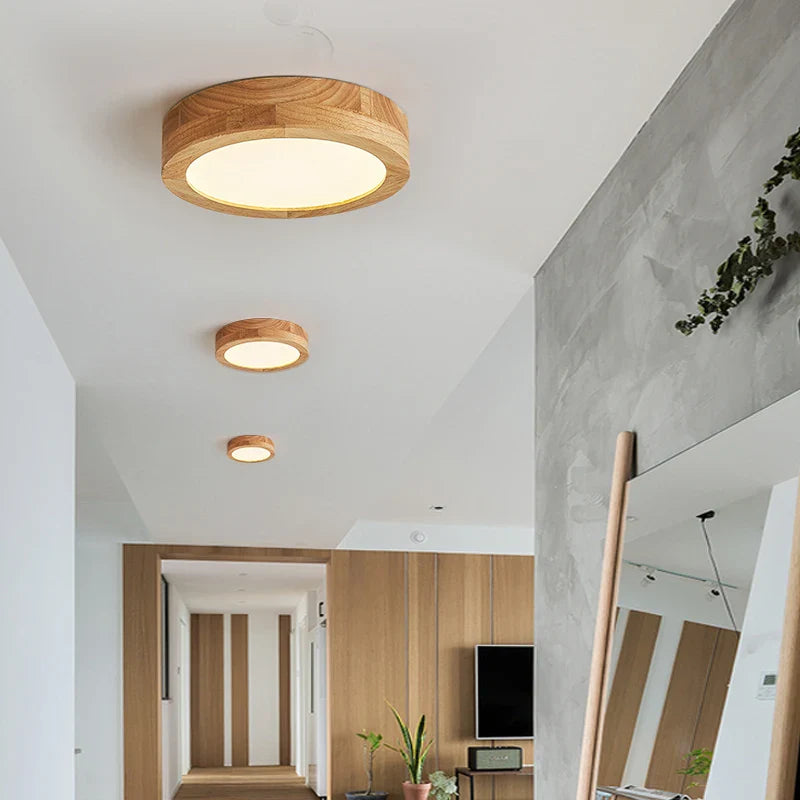 Afralia™ Wood LED Round Ceiling Light for Bedroom Kitchen Nordic Decor