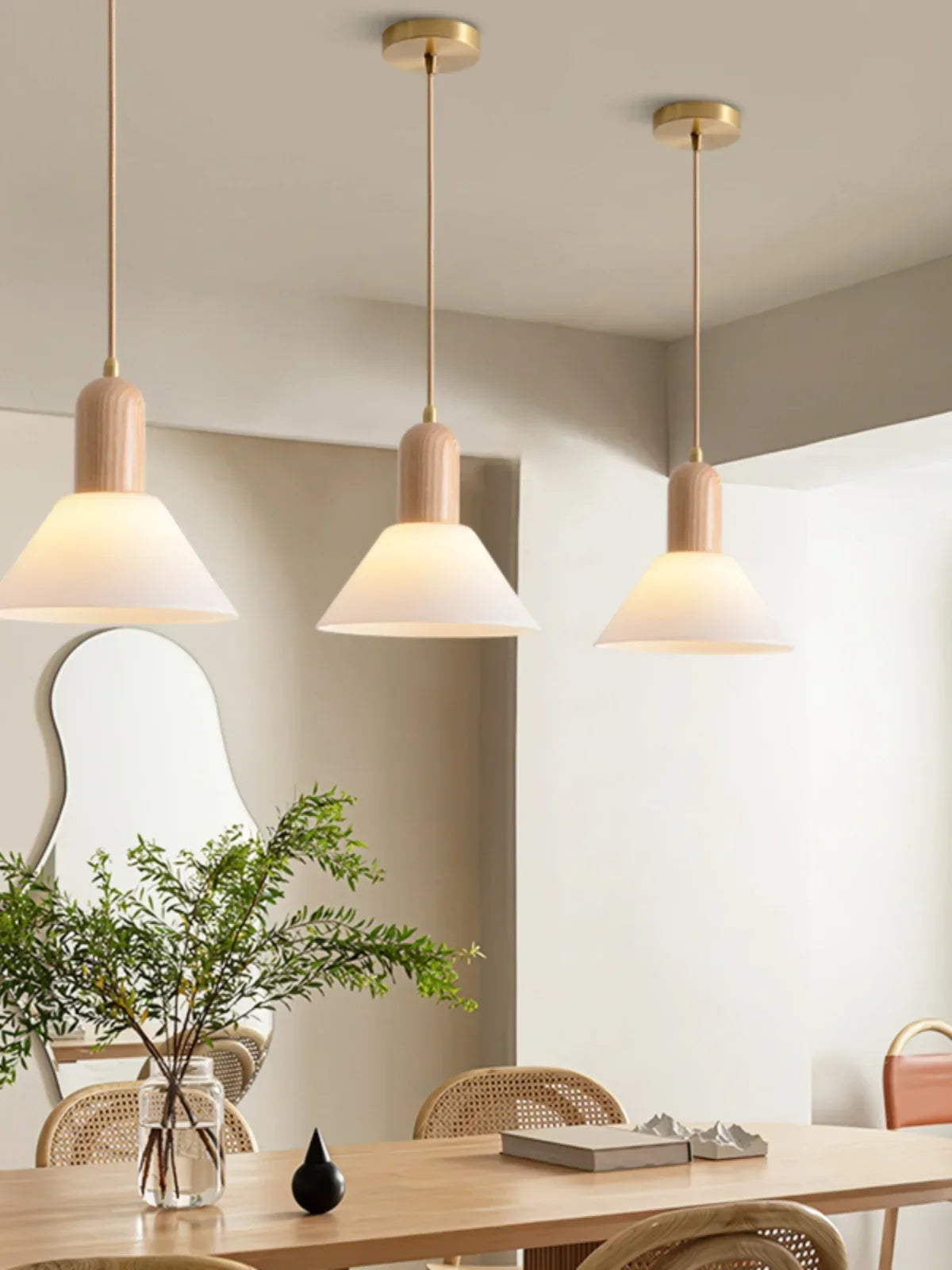 Afralia™ Wood Glass Pendant Light E27 Fixture Kitchen Dining Room Chandelier