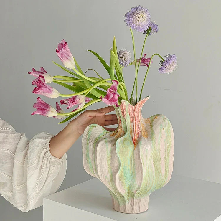 Afralia™ Colorful Irregular Ceramic Petal Vase - Home Decor Handicrafts, Terrarium