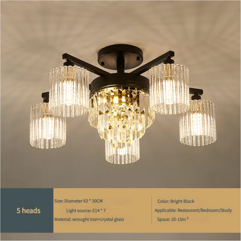 Afralia™ Modern Crystal Ceiling Lamp with Gold and Black Shade