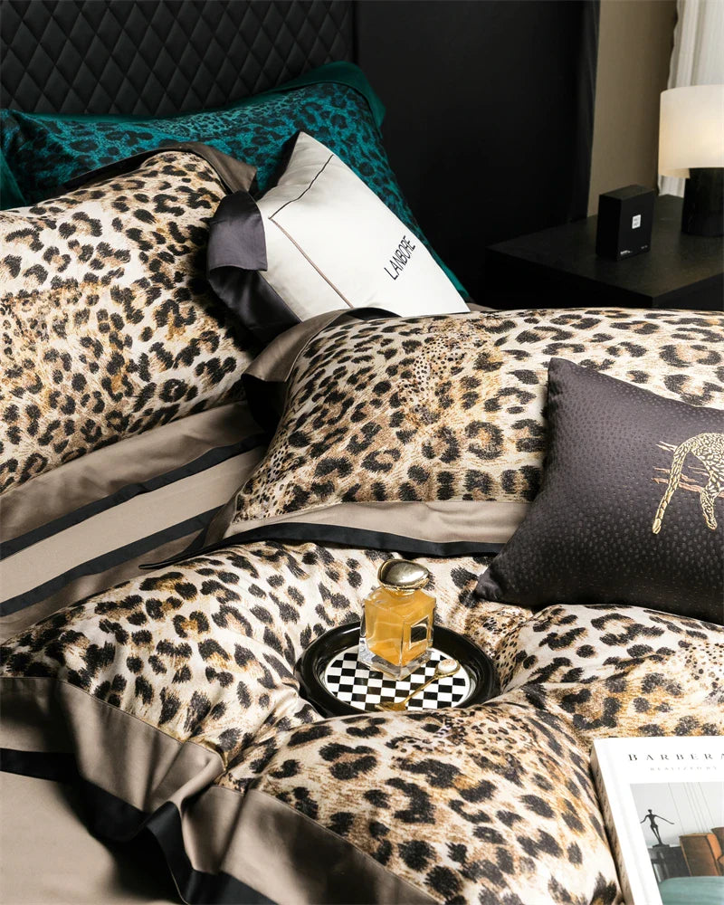 Afralia™ Egyptian Cotton Leopard Print Luxury Bedding Set, Silky Soft Bed Sets