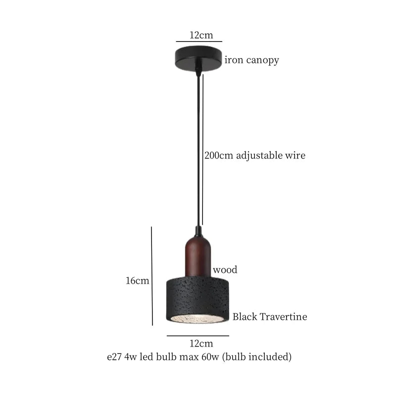Afralia™ LED Pendant Lights Black Travertine Table Hanging Lamp for Bedroom Living Dining Room