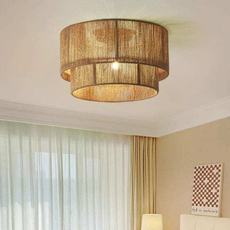 Afralia™ Retro Rope Ceiling Lamp Handmade Woven Farmhouse Light Fixture
