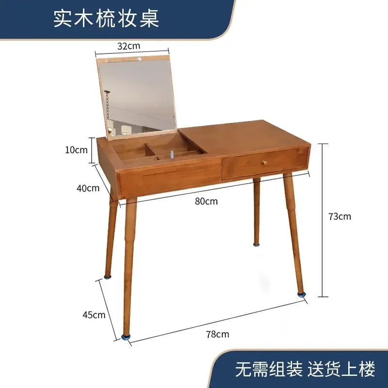 Afralia™ Solid Wood Makeup Dressing Table with Flip Style Mirror and Drawers
