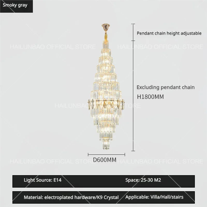 Afralia™ Hollow Spiral Staircase Chandelier | Modern Long Crystal Light for Villa Livingroom