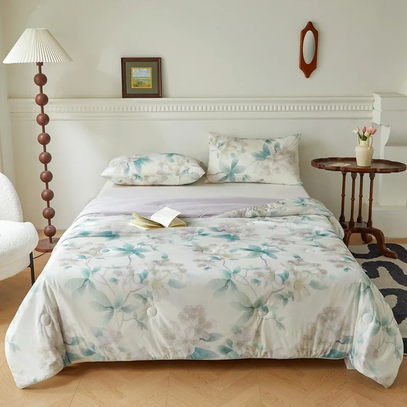 Afralia™ Knitted Cotton Print Summer Quilt, Silk Soft Blanket