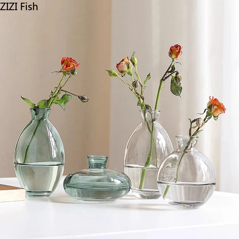 Afralia™ Small Glass Vase for Table Decoration Room Aesthetic, Multi Style Floral Pots