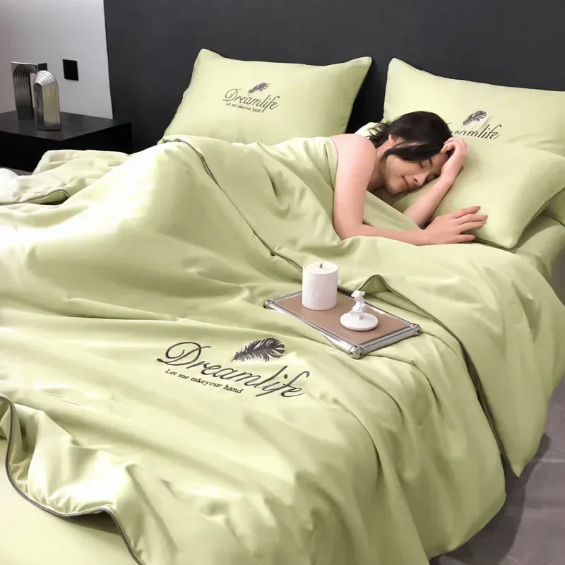 Afralia™ Luxury Embroidery Quilt Set, 4-Piece Summer Comforter Bedding for Air-Conditioned Comfort