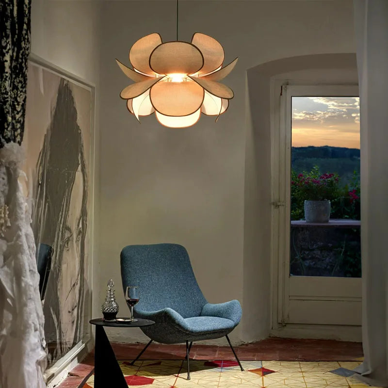 Afralia™ Wabi Sabi Fabric Petals LED Chandelier Pendant Lights, Home Decor Hanging Lamp