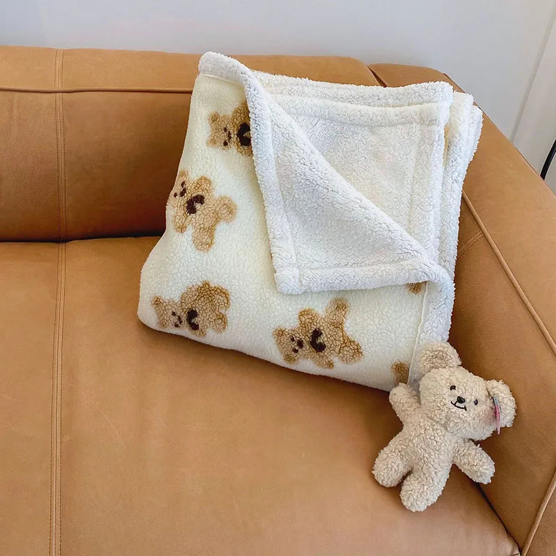 Afralia™ Little Bear Lamb Plush Blanket, Double Layered Warm Fleece Cover