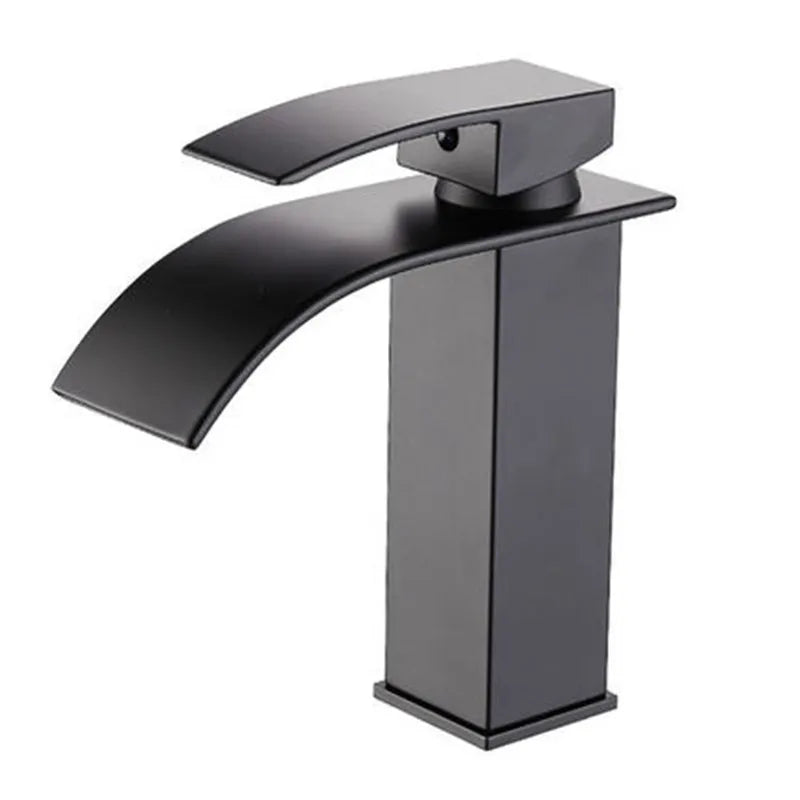 Afralia™ Black Brass Waterfall Bathroom Sink Faucet Cold Hot Mixer Single Handle Deck