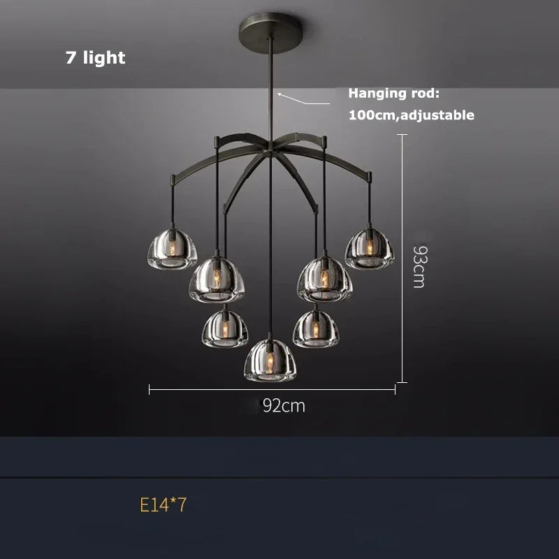 Afralia™ Black Brass Retro Crystal Copper LED Ceiling Pendant for Home Lighting