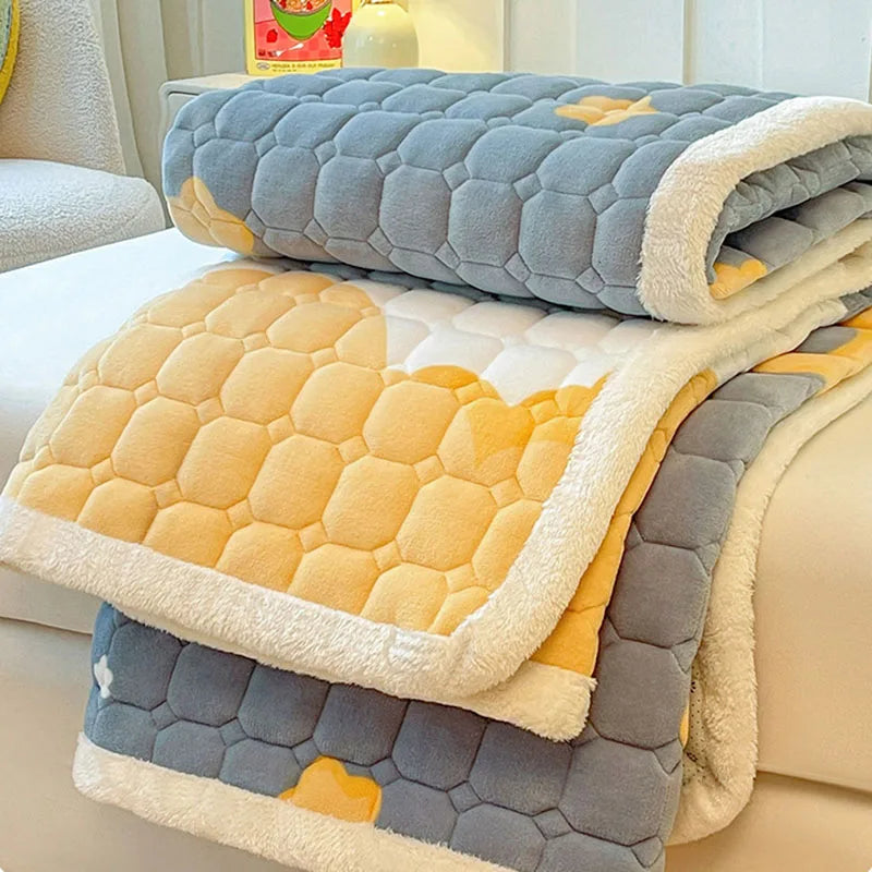 Afralia™ Milk Velvet Printed Mattress Topper: Thick Warm Cartoon Cushion for All Seasons