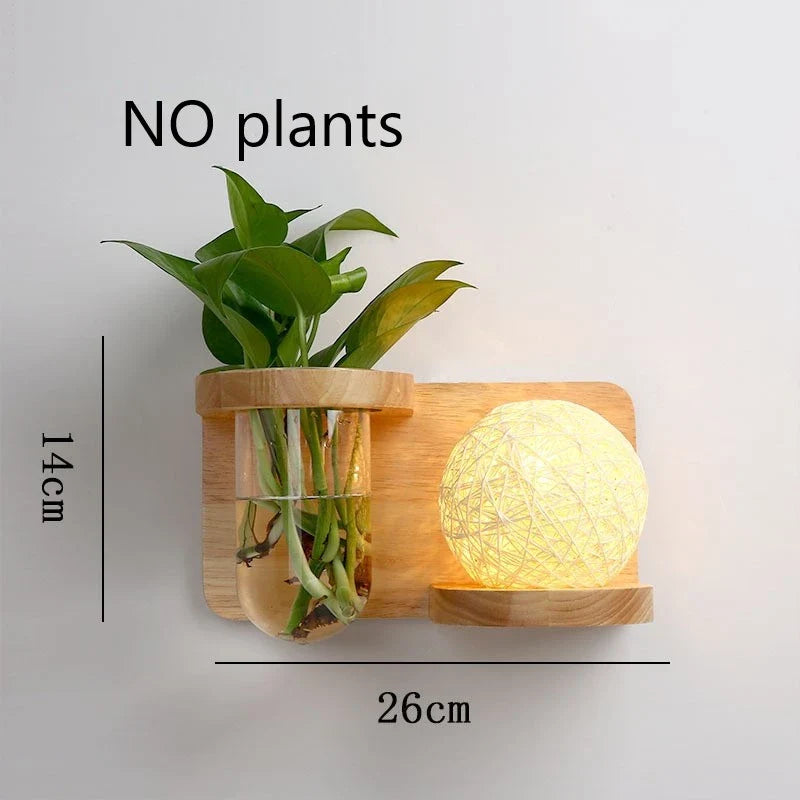 Afralia™ Wooden Pot Plant Wall Lamp Nordic Style LED Light Fixtures