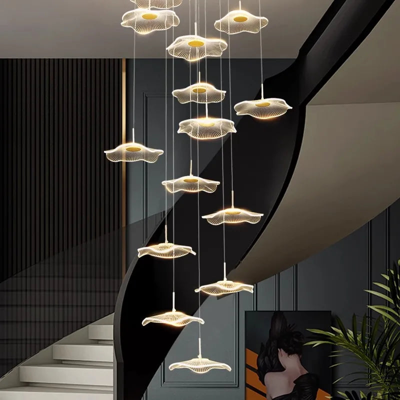 Afralia™ Crystal Chandelier Stair Pendant Lamp Living Room Pendant Lights Interior Lighting