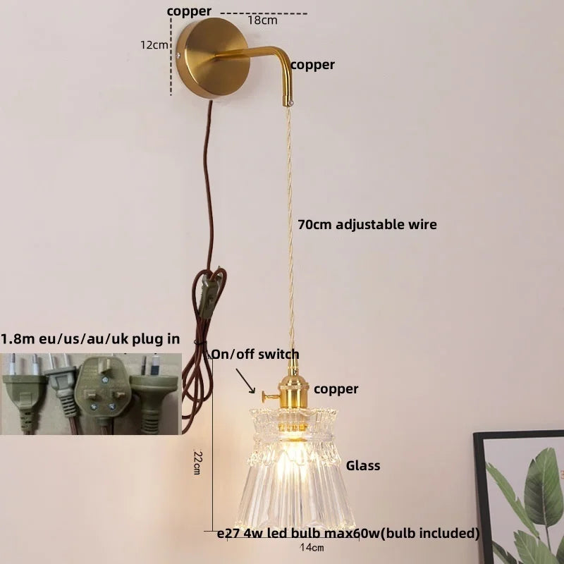 Afralia™ Clear Glass LED Wall Lamp Pull Chain Switch Modern Luxury Home Decor