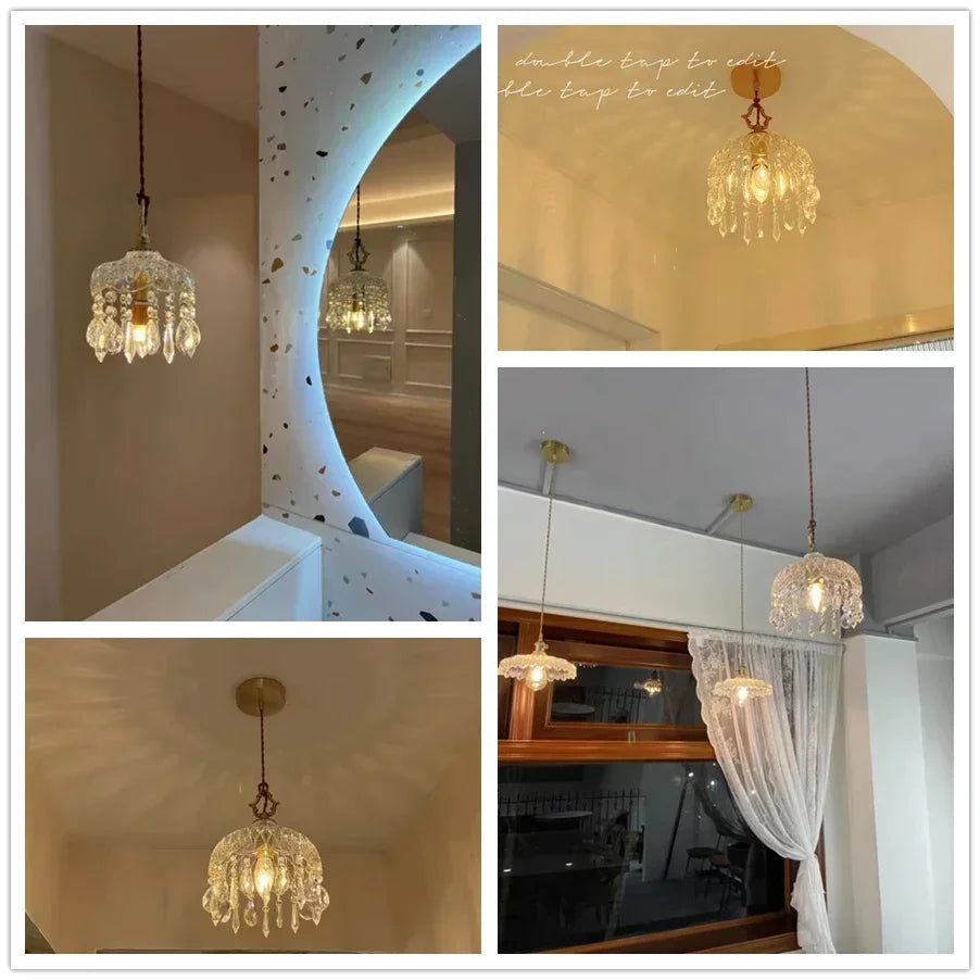 Afralia™ French Retro Glass Chandelier - E14 Bulb Pendant Lamp for Bedroom, Bar, Restaurant
