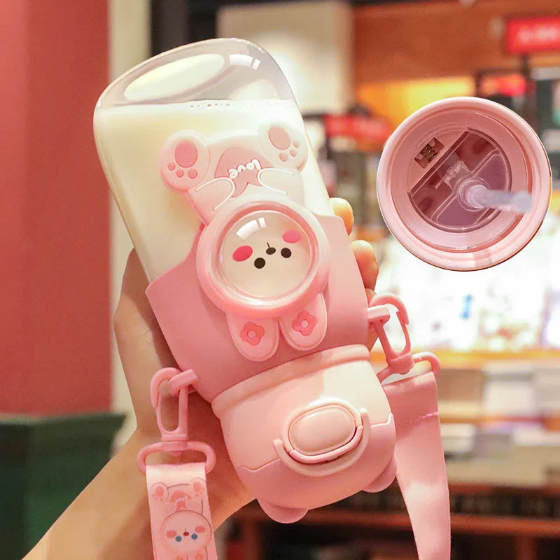 Afralia™ Kids Cute Cartoon Water Cup with Portable Strap - BPA-Free Student Sippy Cup