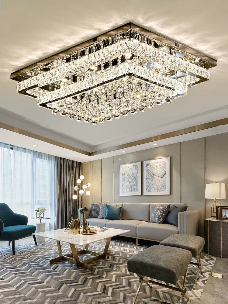 Afralia™ Crystal LED Chandelier Silver Chrome Remote Control Light