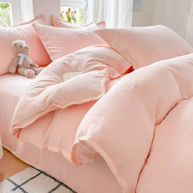 Afralia™ Double-Layer Cotton Bedding Set - Soft, Skin-Friendly Solid Cover for Single Queen Bed