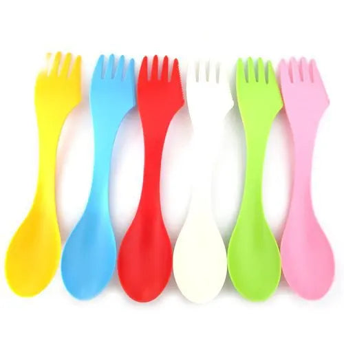 Afralia™ 6Pcs Outdoor Spork Set: Spoon, Fork, Cutter - Camping, Hiking, Picnic Utensils