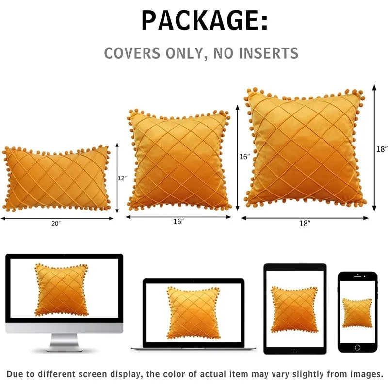 Afralia™ Soft Velvet Cushion Cover with Pompom Ball Detail 45x45cm for Living Room Decor