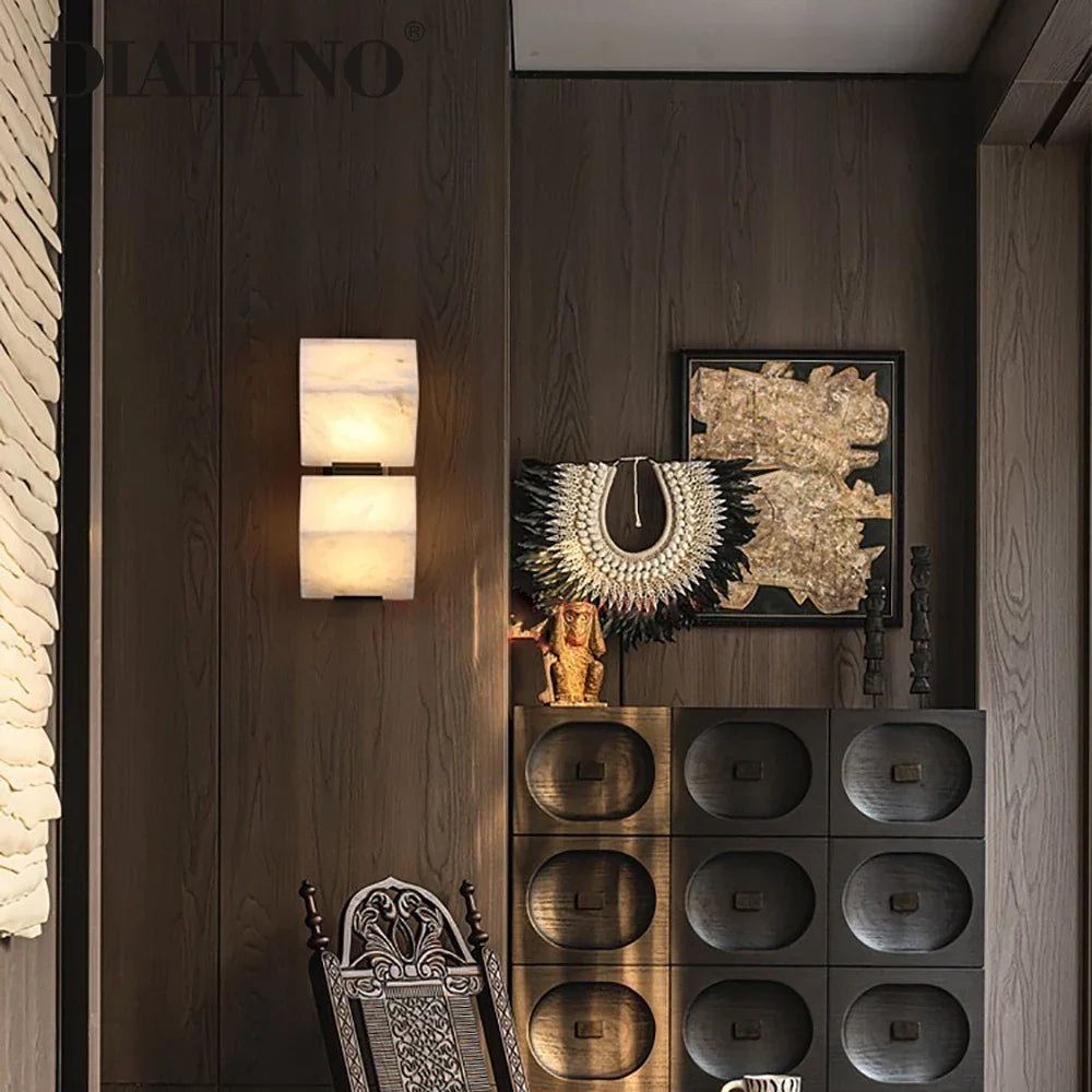 Afralia™ Marble Copper Wall Lamp: Modern Stone LED Sconce for Bedroom Living Room