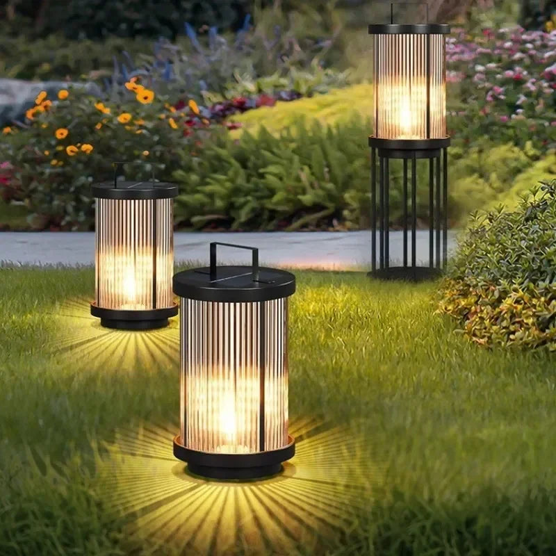 Afralia™ Solar Glass Lantern Garden Floor Lamp for Villa Courtyard Lawn