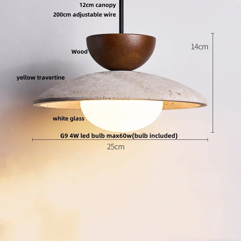 Afralia™ Yellow Travertine Stone LED Pendant Lights for Kitchen Dining, Nordic Modern Hang Lamp