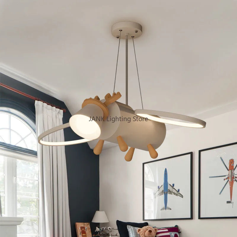 Afralia™ Little Deer LED Chandelier for Kids' Room - Modern Cartoon Wooden Pendant Light