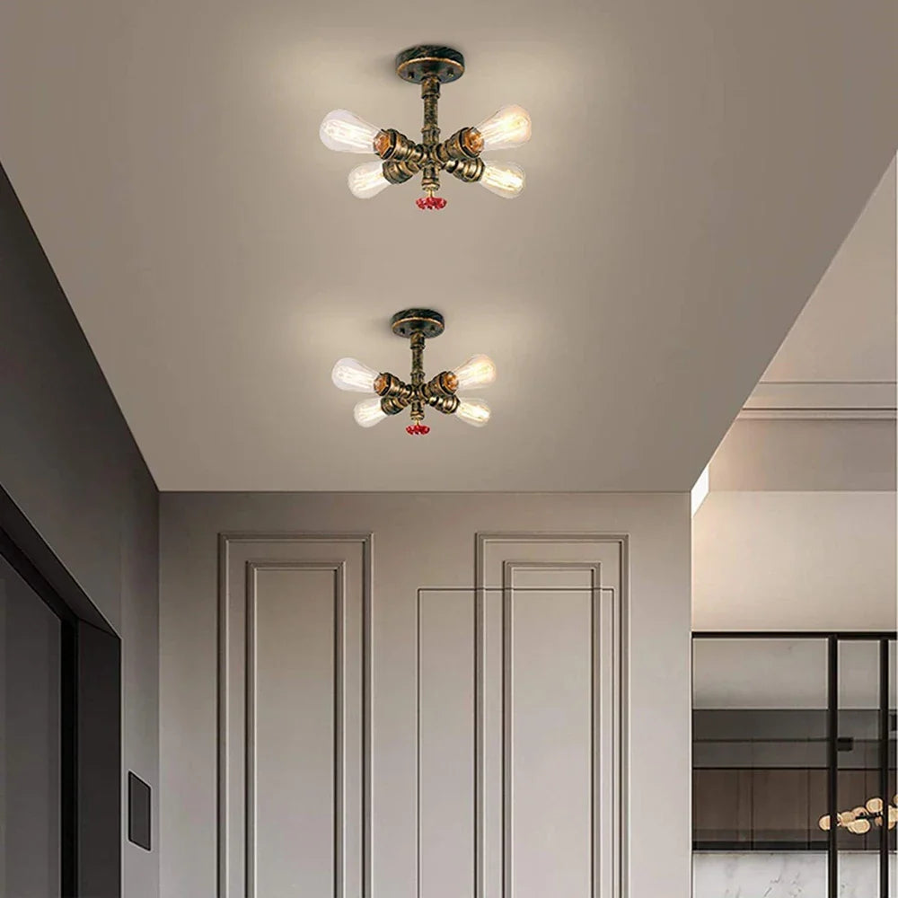 Afralia™ Industrial Water Pipe Ceiling Light Fixture for Living Room and Restaurant Decor