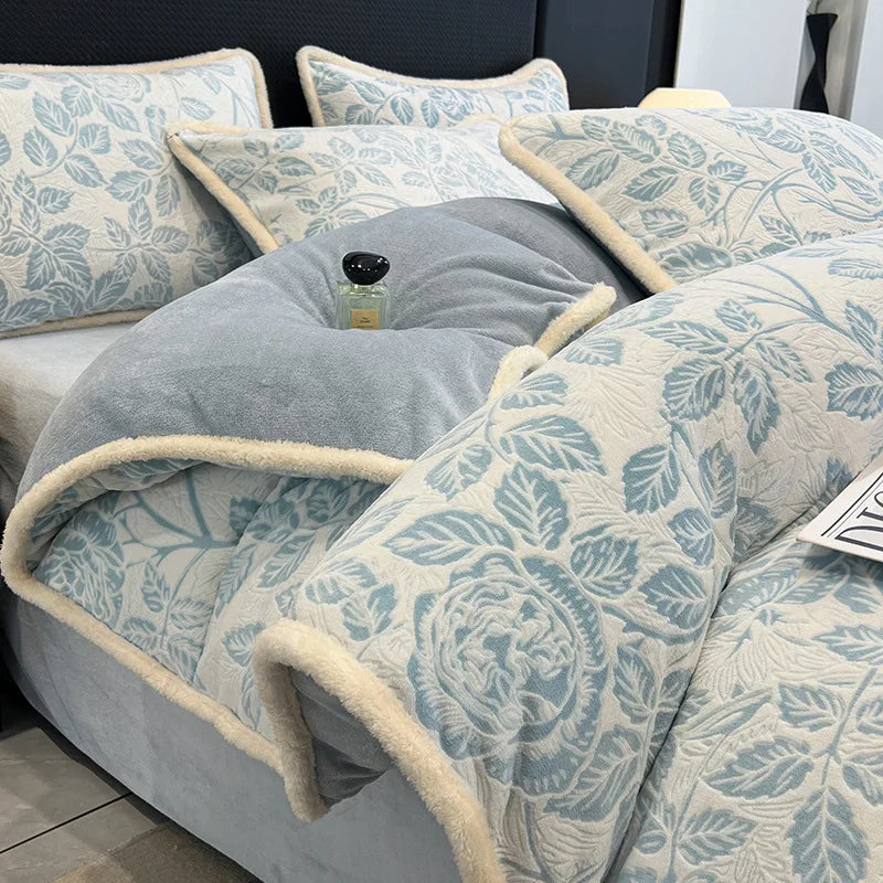 Afralia™ Luxe Rabbit Fur Edged Plush Duvet Cover: Winter Warmth & Cozy Luxury