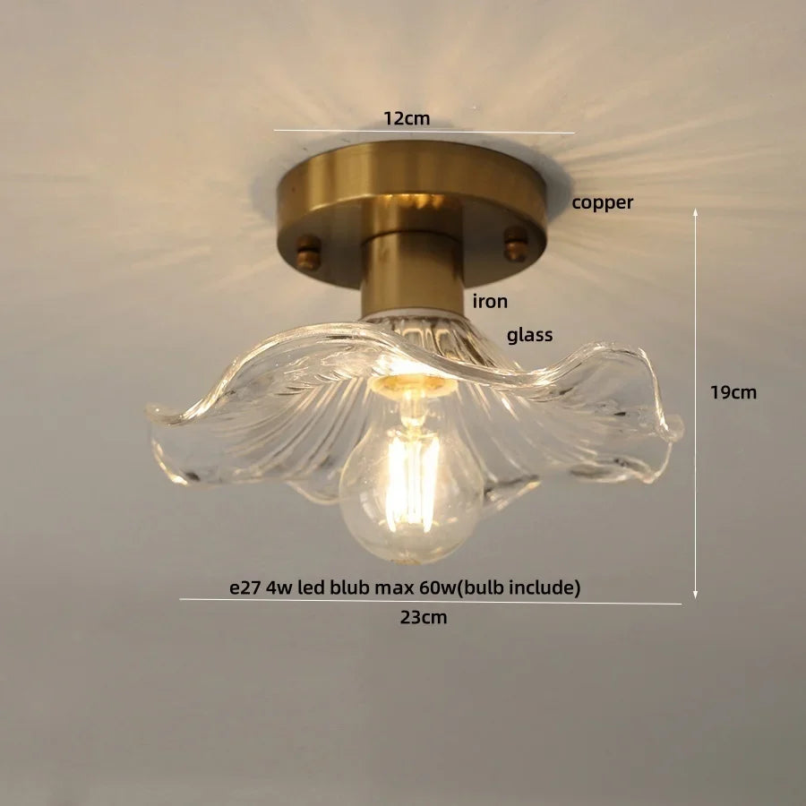 Afralia™ Tiffany Cube Glass LED Ceiling Lamp Copper Canopy Flush Mount Light