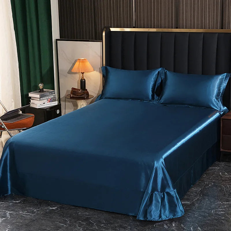 Afralia™ Silk King Bed Sheet Set with Pillowcase - Luxuriously Soft Solid Color Flat Sheet