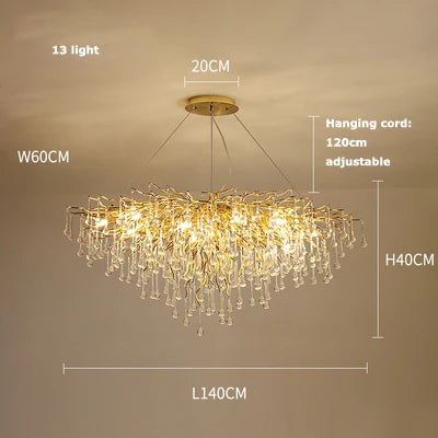 Afralia™ Golden Metal Luxury Crystal Chandelier Lighting Branch Tree for Home Décor