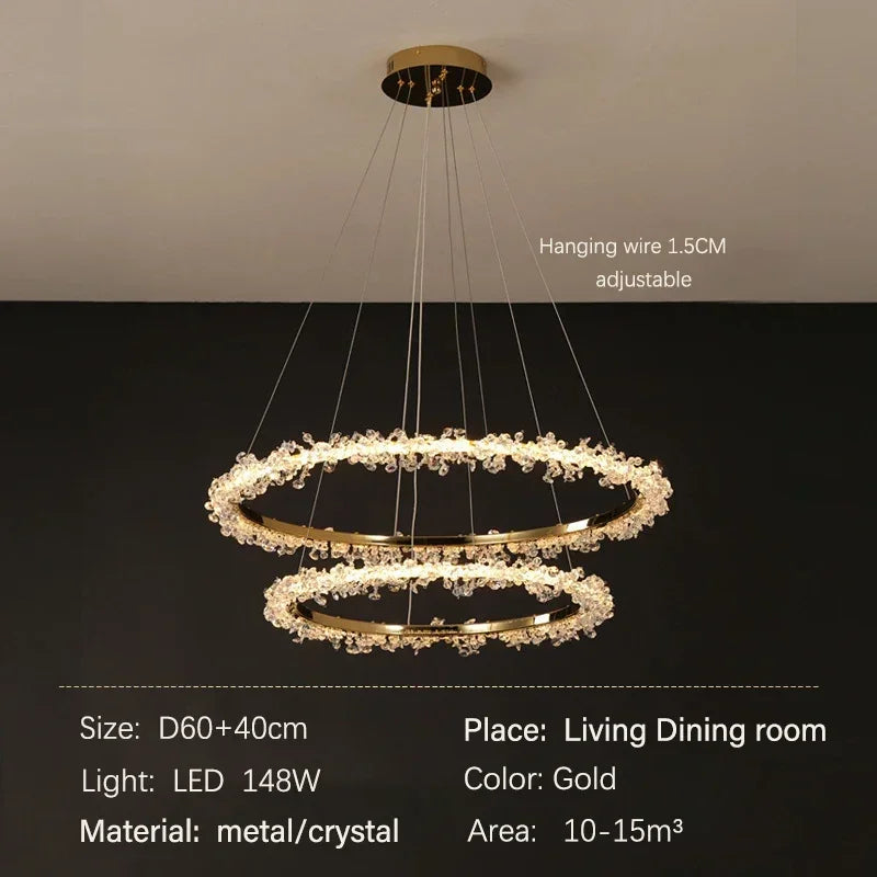 Afralia™ Nordic Gold Round Crystal LED Chandelier for Modern Luxury Living Room